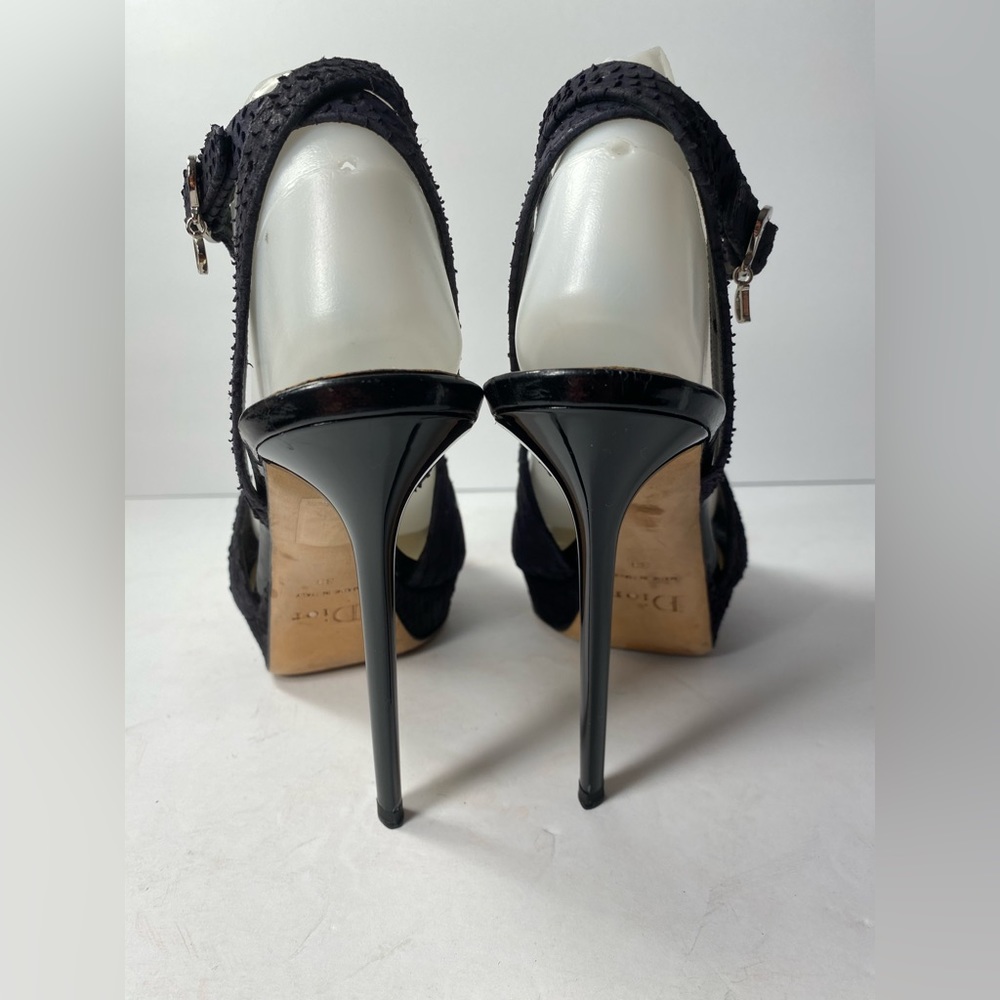 Christian Dior open toe snake embossed sandals heels black 39 - Picture 5 of 10
